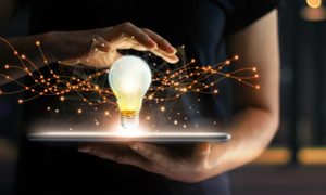 Woman holding a tablet