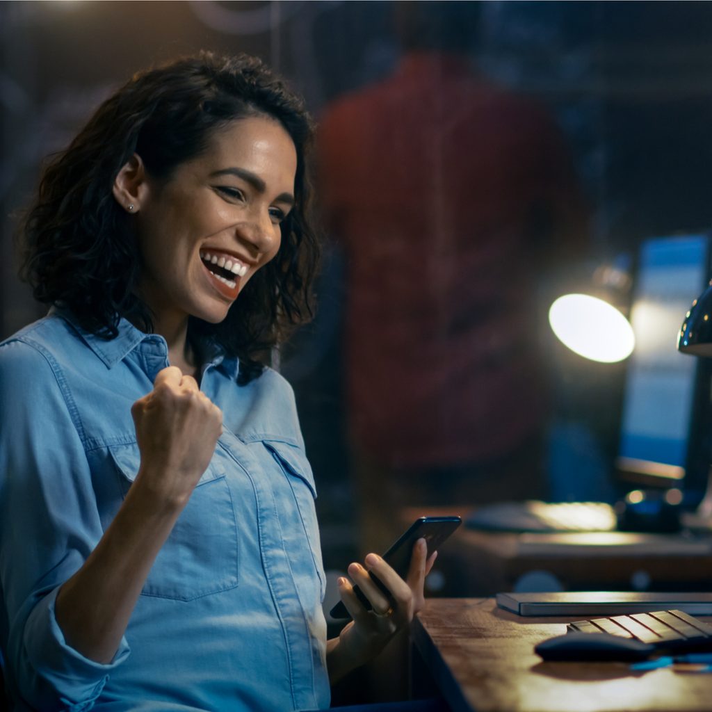 Happy Woman At Computer