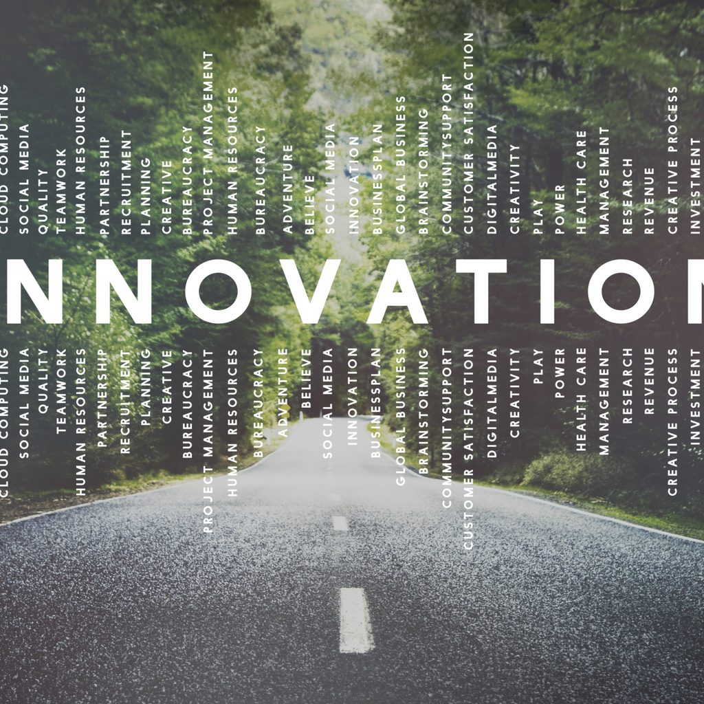 Innovation graphic overlaying photo