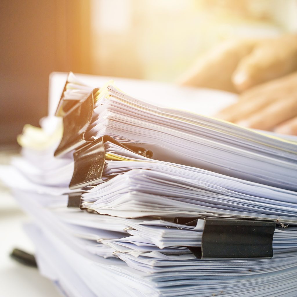 Stacks of paper files