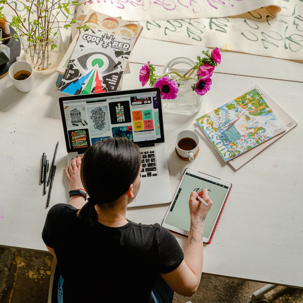 Woman working on business blog