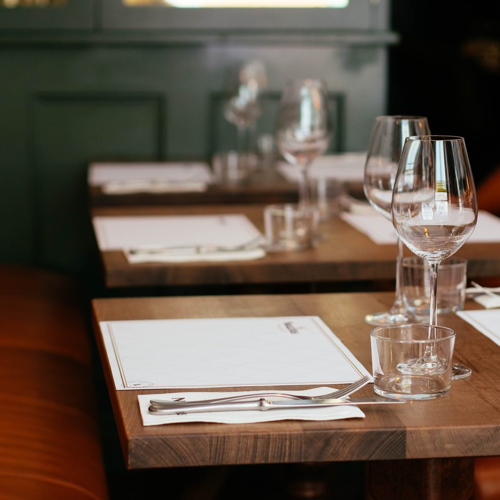 Empty wine glasses on dining table