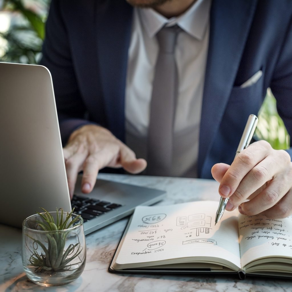 Man working on a business plan