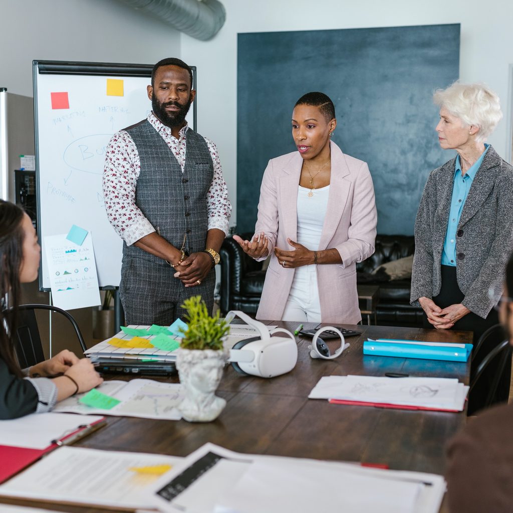 Marketing team discussing branding