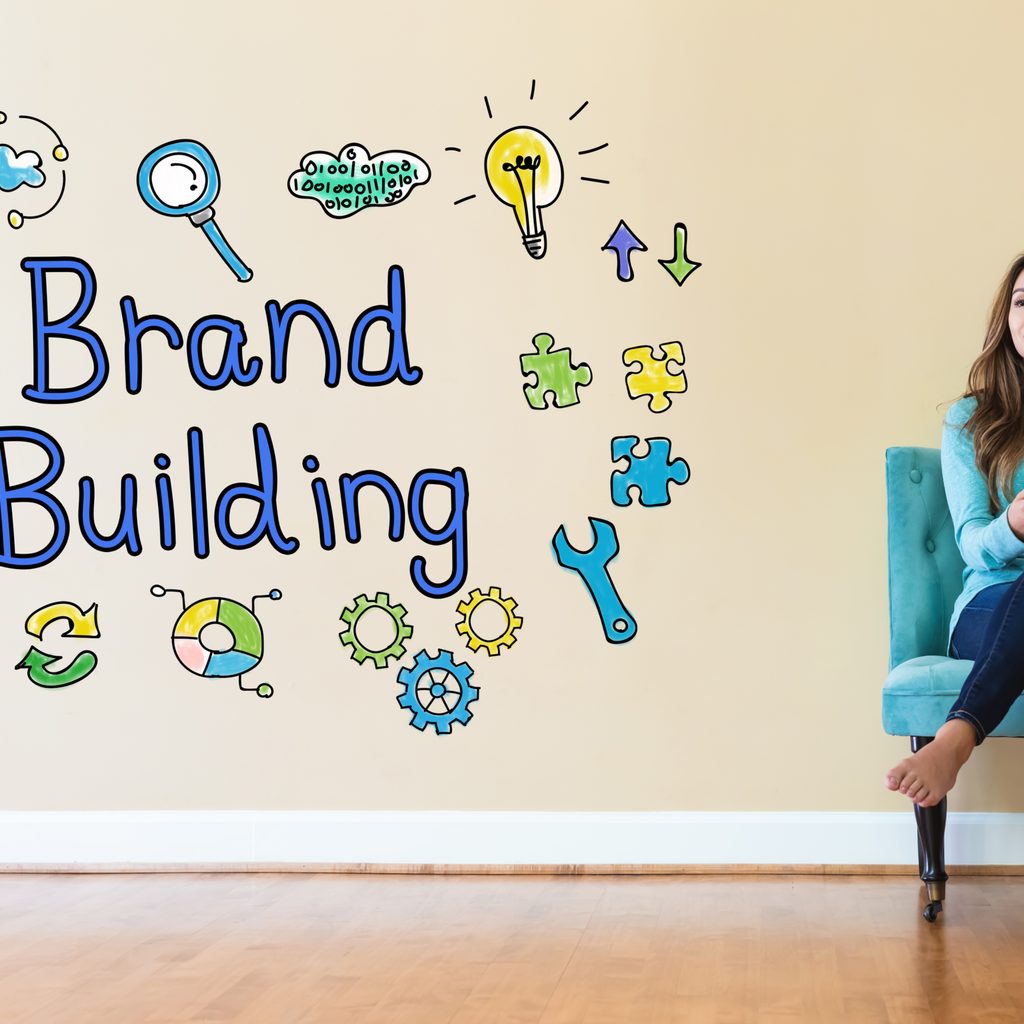 Brand building graphic on wall
