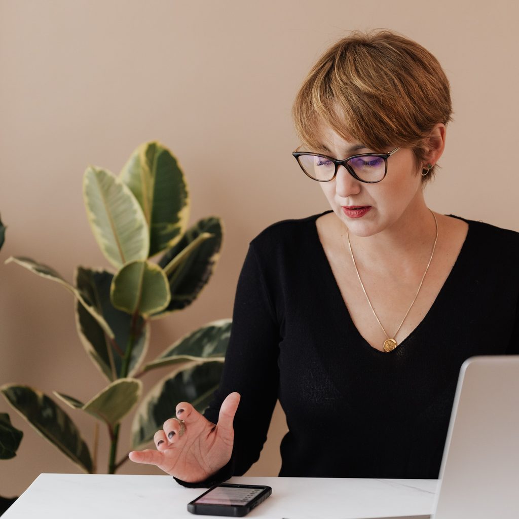 Female manager going over data