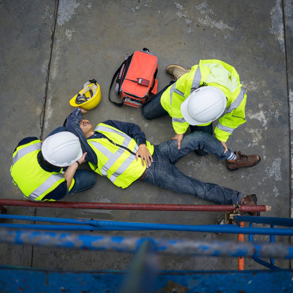 Man falling off of scaffolding