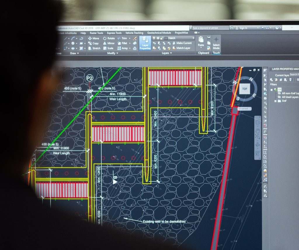 Construction manager working on computer