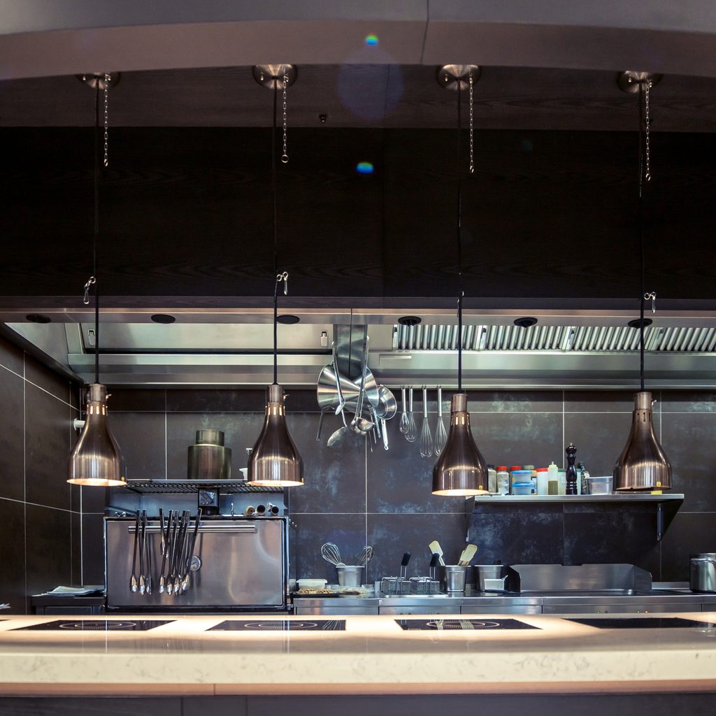 Fully equipped kitchen in restaurant