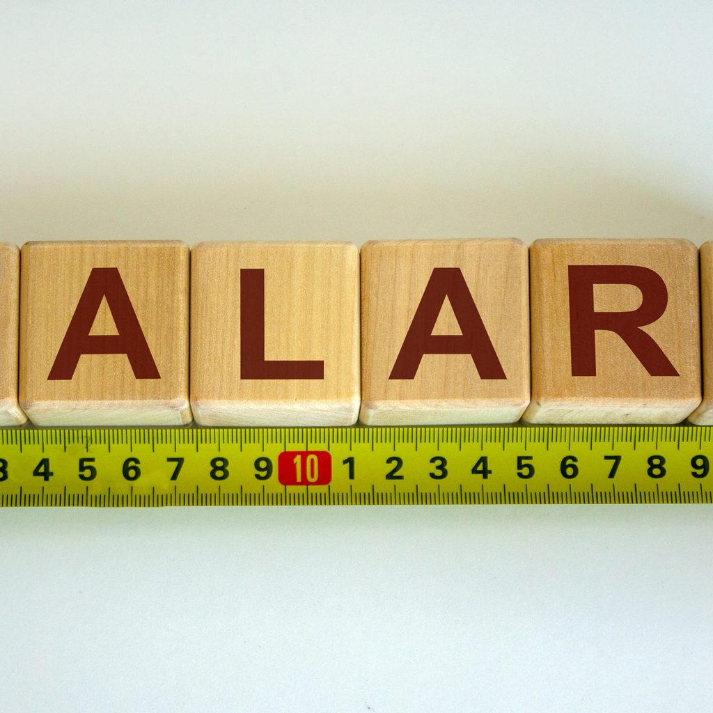 "Salary" word on cubes arranged behind a ruler