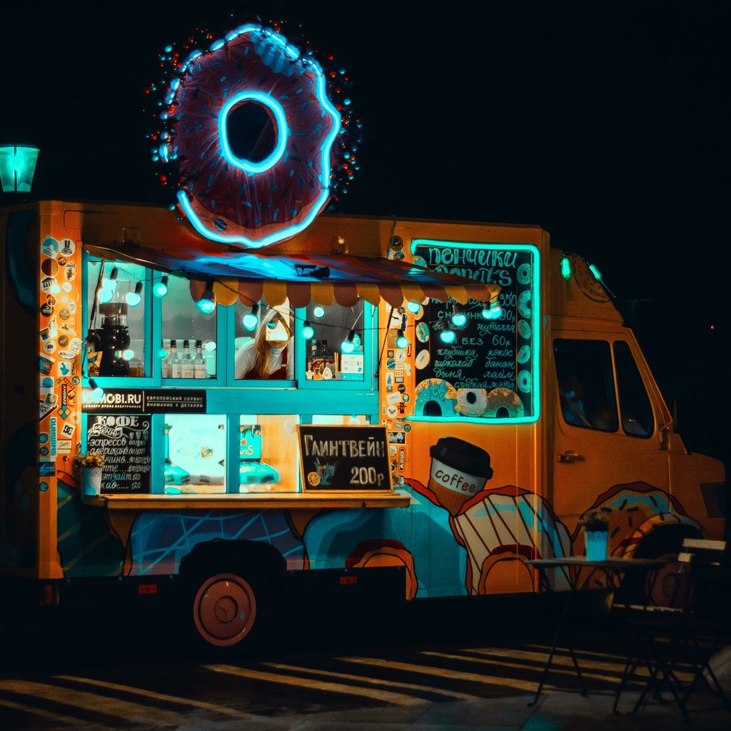Food truck operating at night