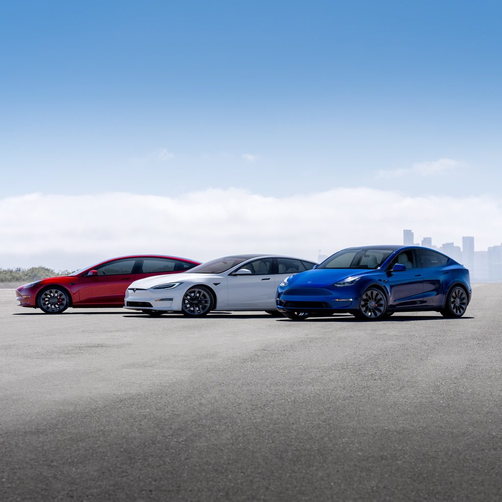 Group of Tesla EVs