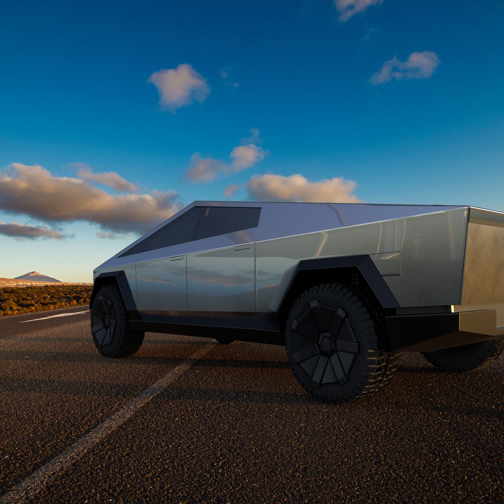 Tesla cybertruck on the road