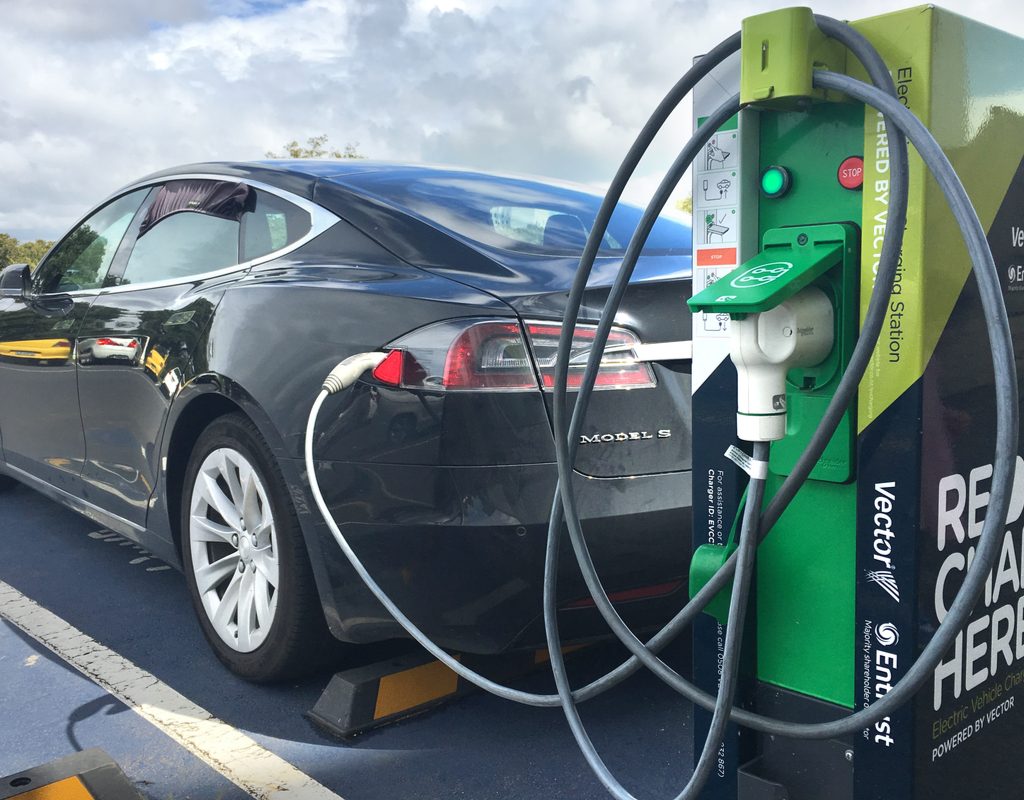An EV charging its battery