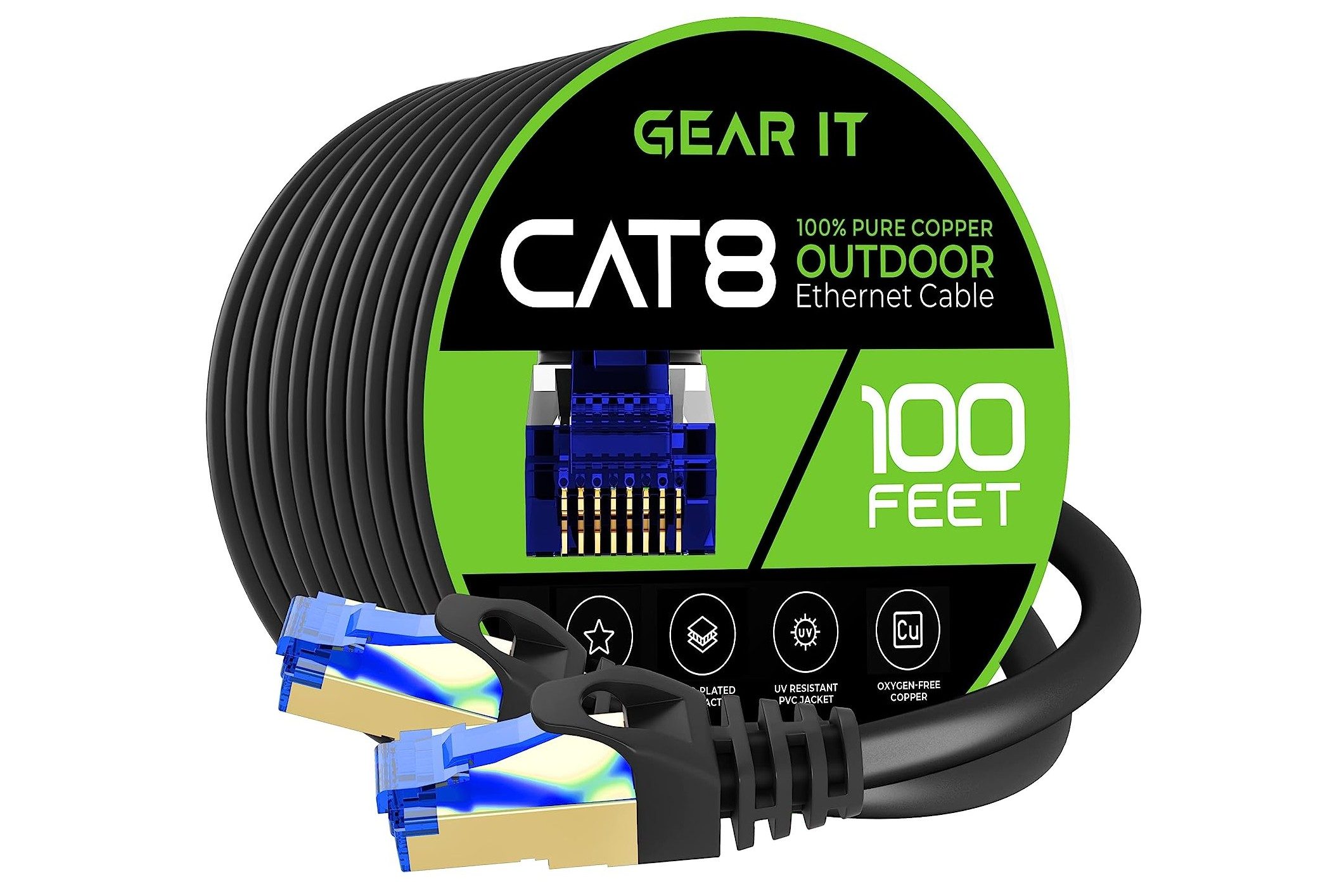 GearIT Cat8 Outdoor Ethernet Cable (100 Feet)