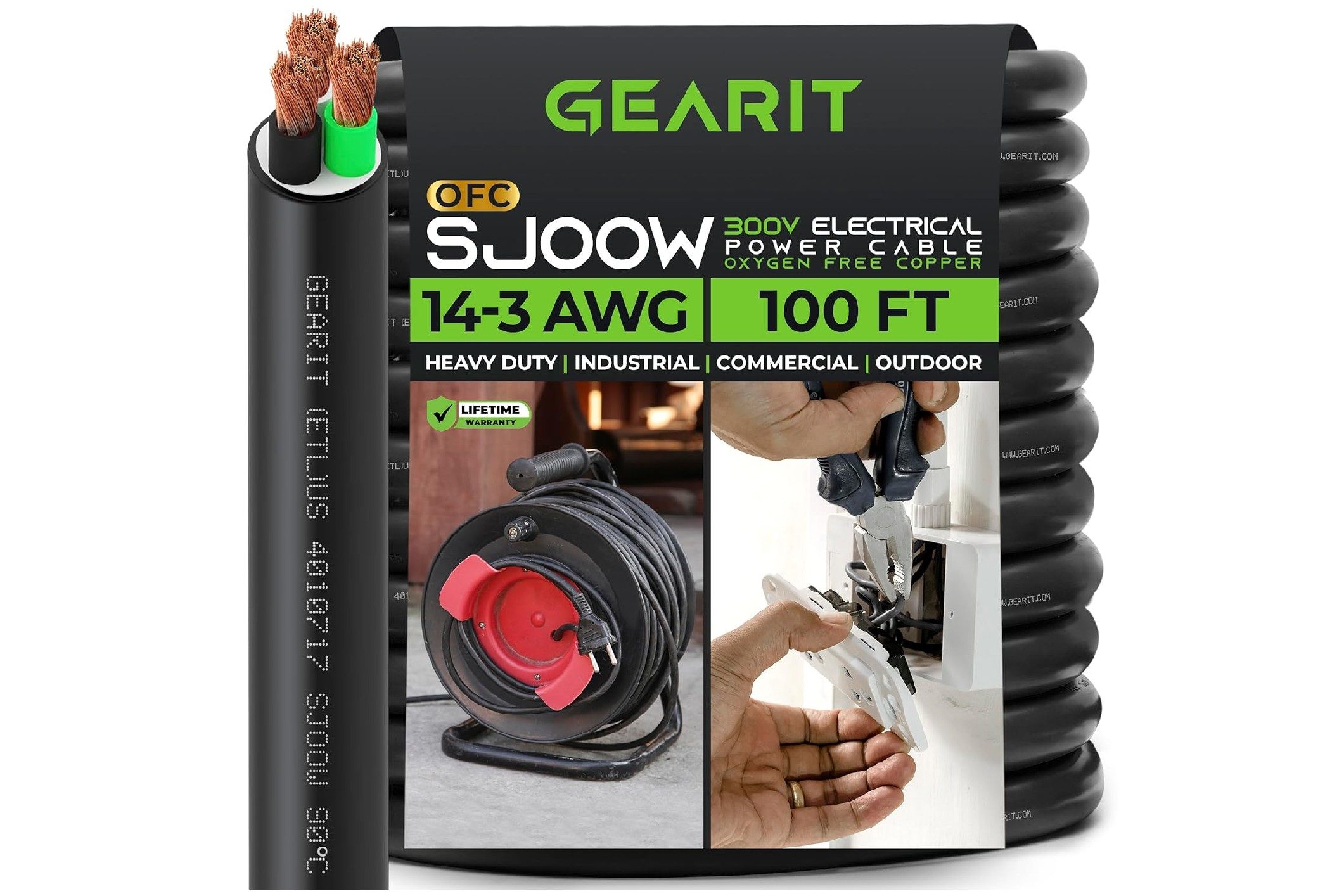 GearIT 14/3 14 AWG Portable Power Cable (100 Feet)