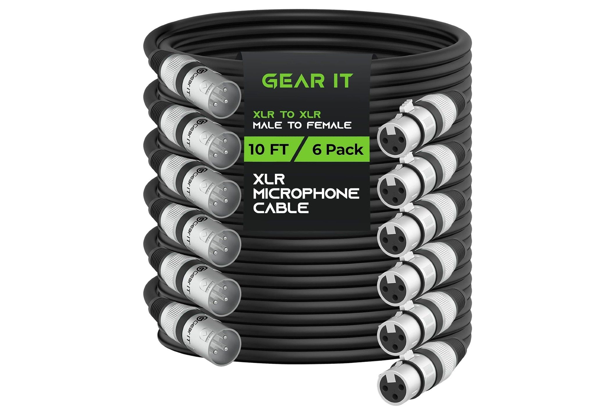 GearIT XLR to XLR Microphone Cable (10 Feet, 6-Pack)