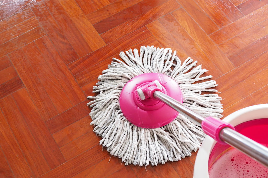 Mopping a wood floor