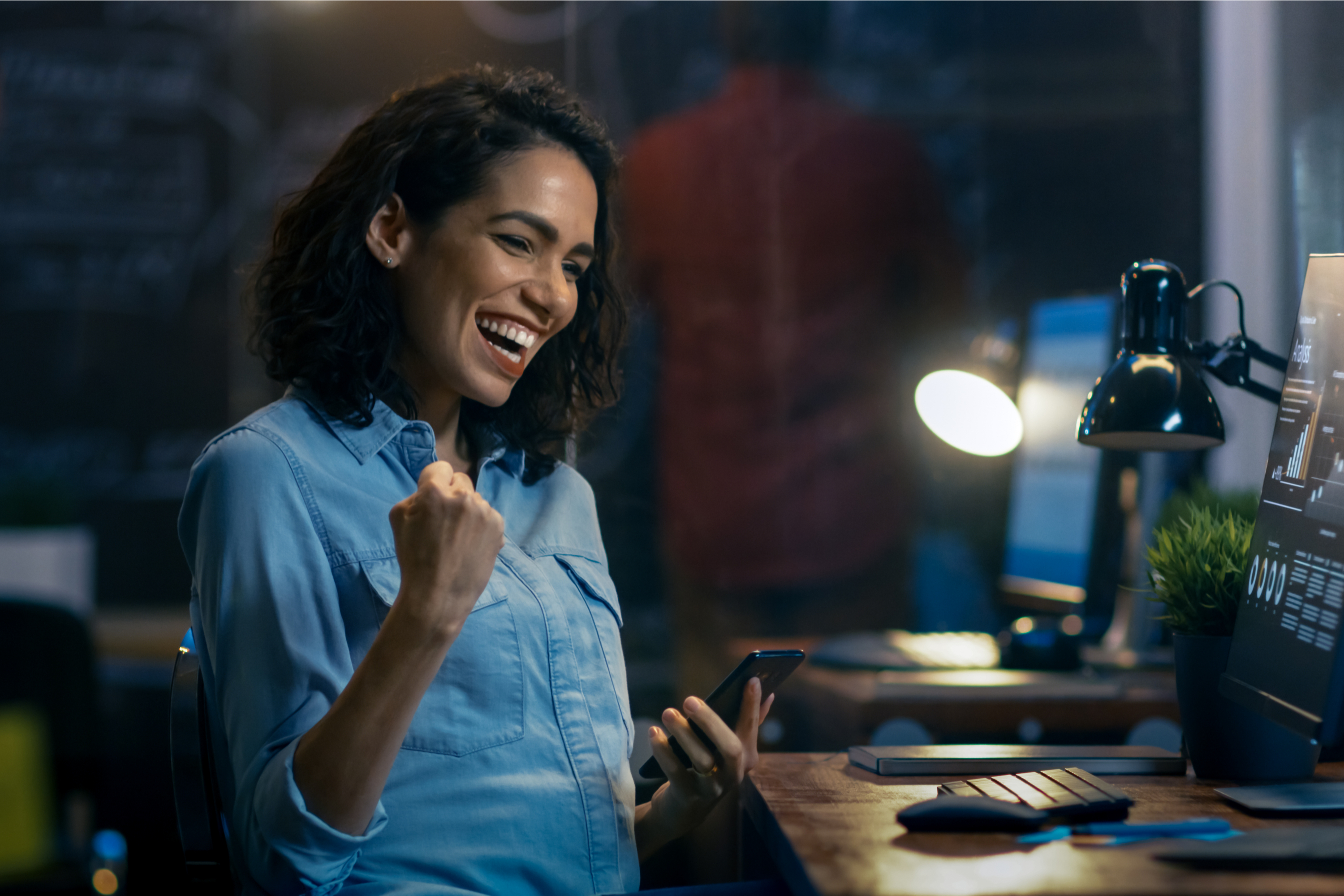 Happy Woman At Computer