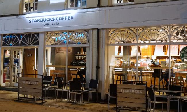 White Starbucks coffee building