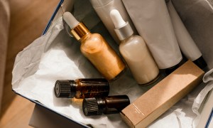 get product packaging beauty box set  bottles of natural cosmetics blogger skincare face