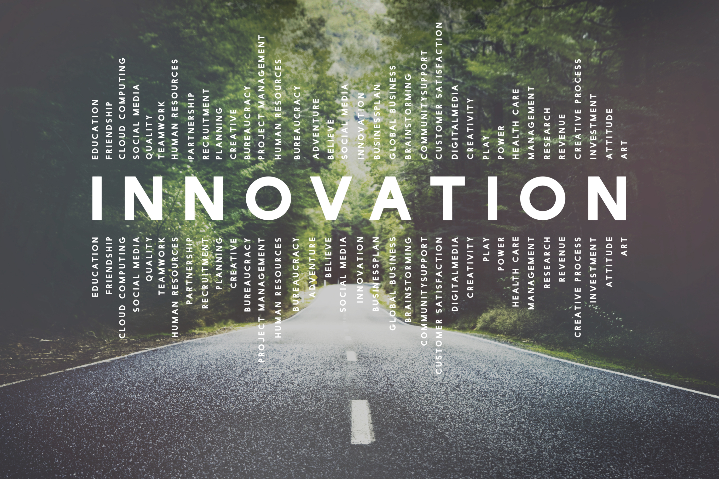Innovation graphic overlaying photo