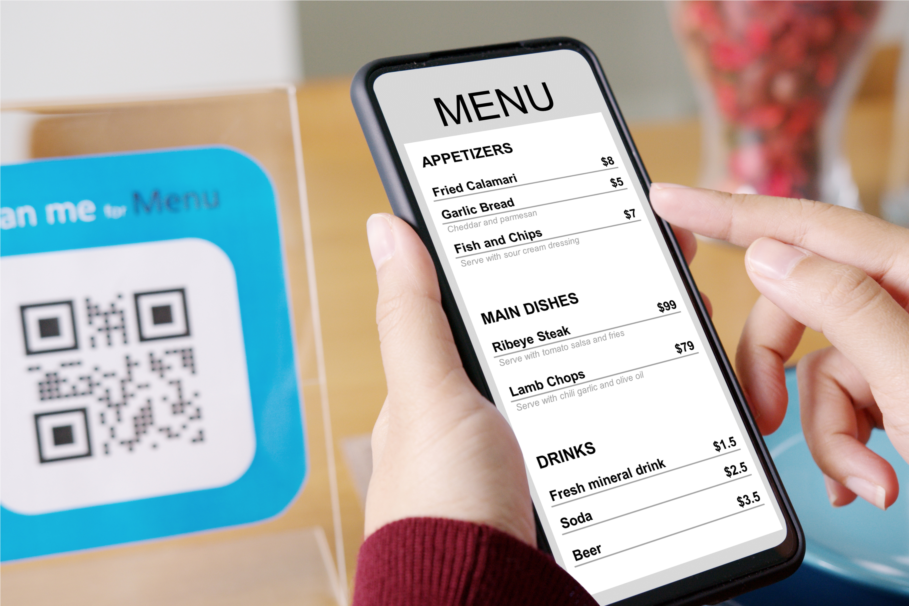 Qcode and menu on cellphone