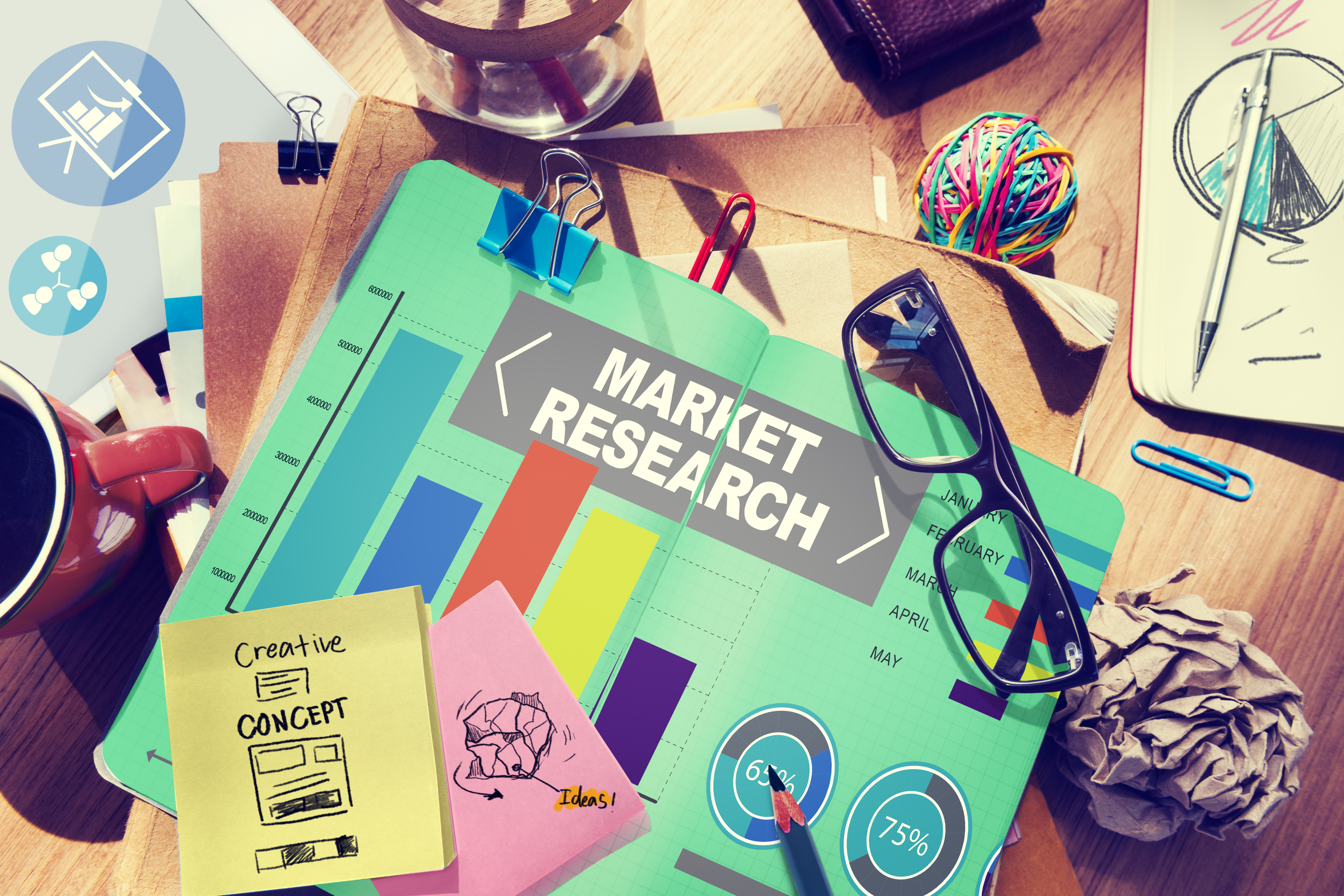 Colorful market research graphs