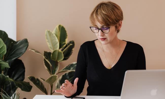 Female manager going over data