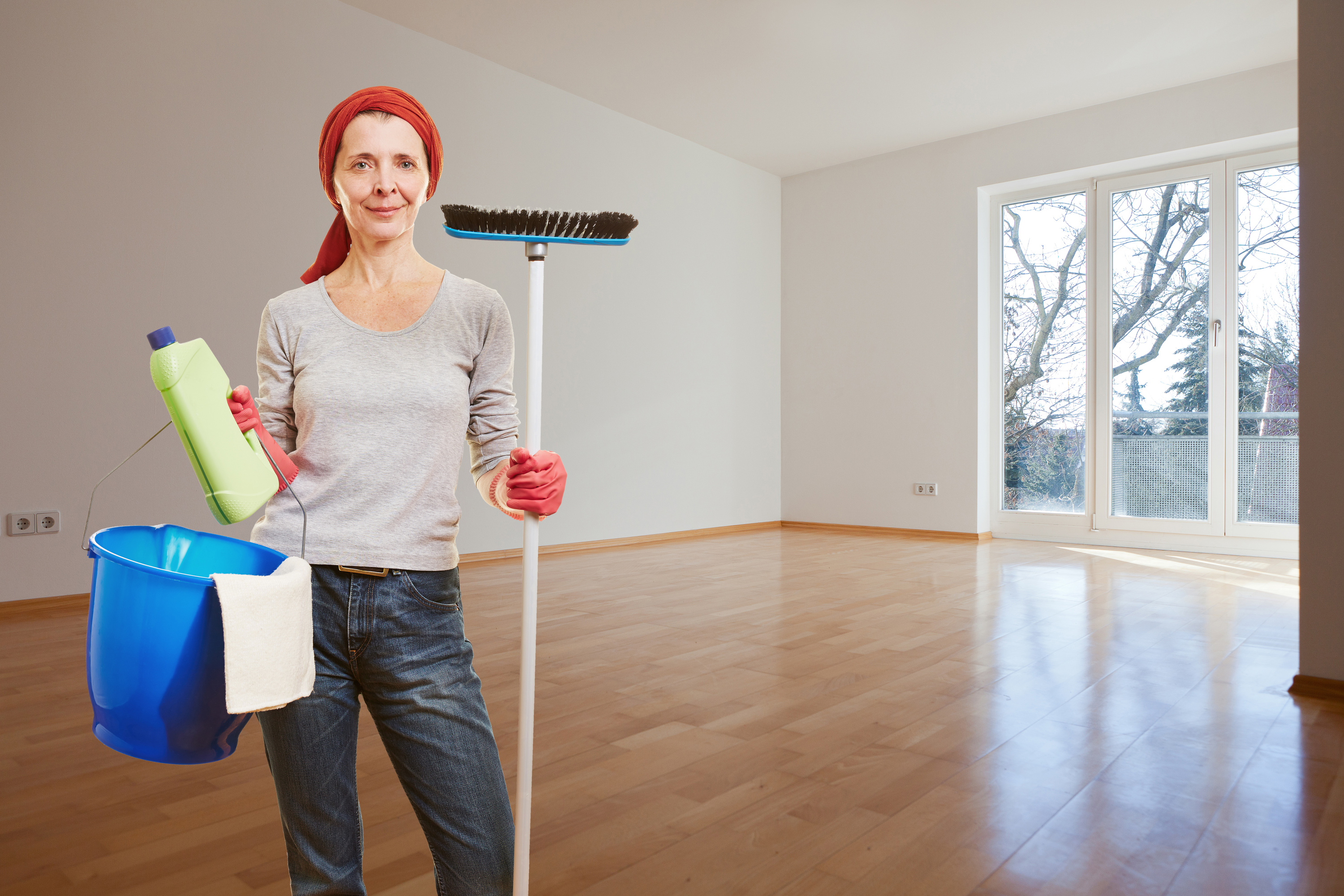 House cleaning with bucket and mop
