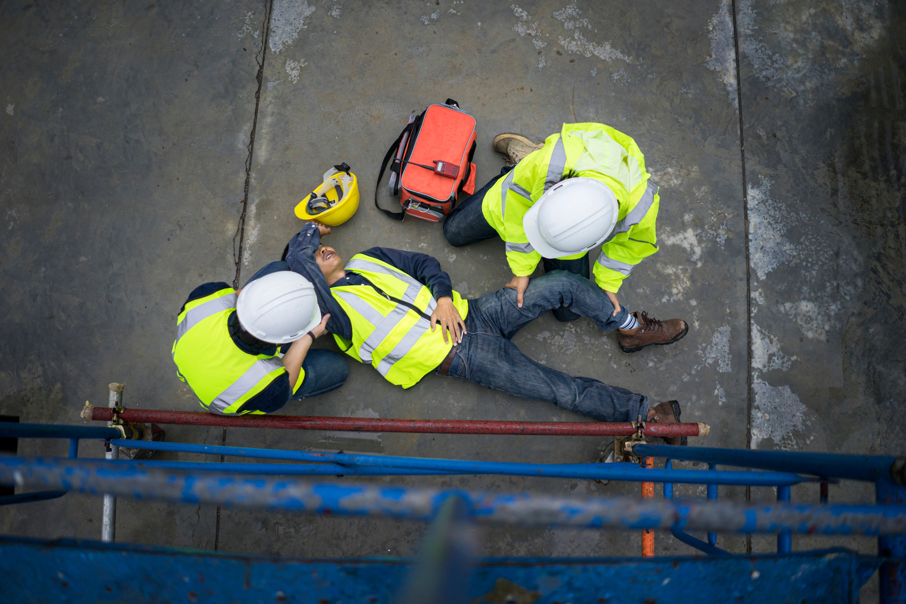 Man falling off of scaffolding