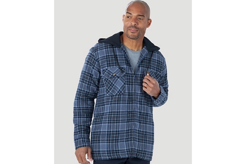 Blue and black Wrangler flannel