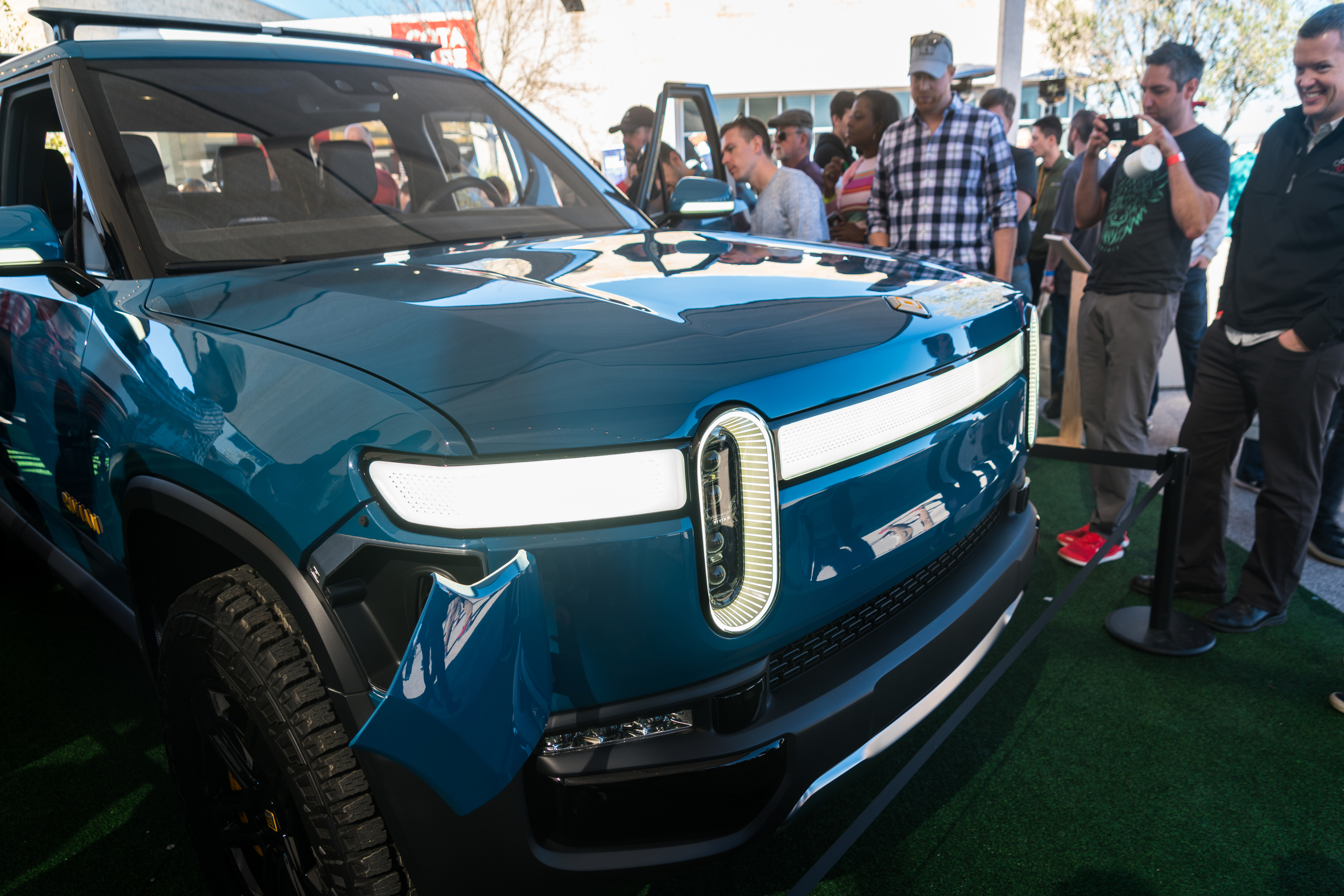 Rivian truck being displayed