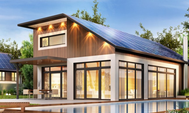 Modern house with solar roof.