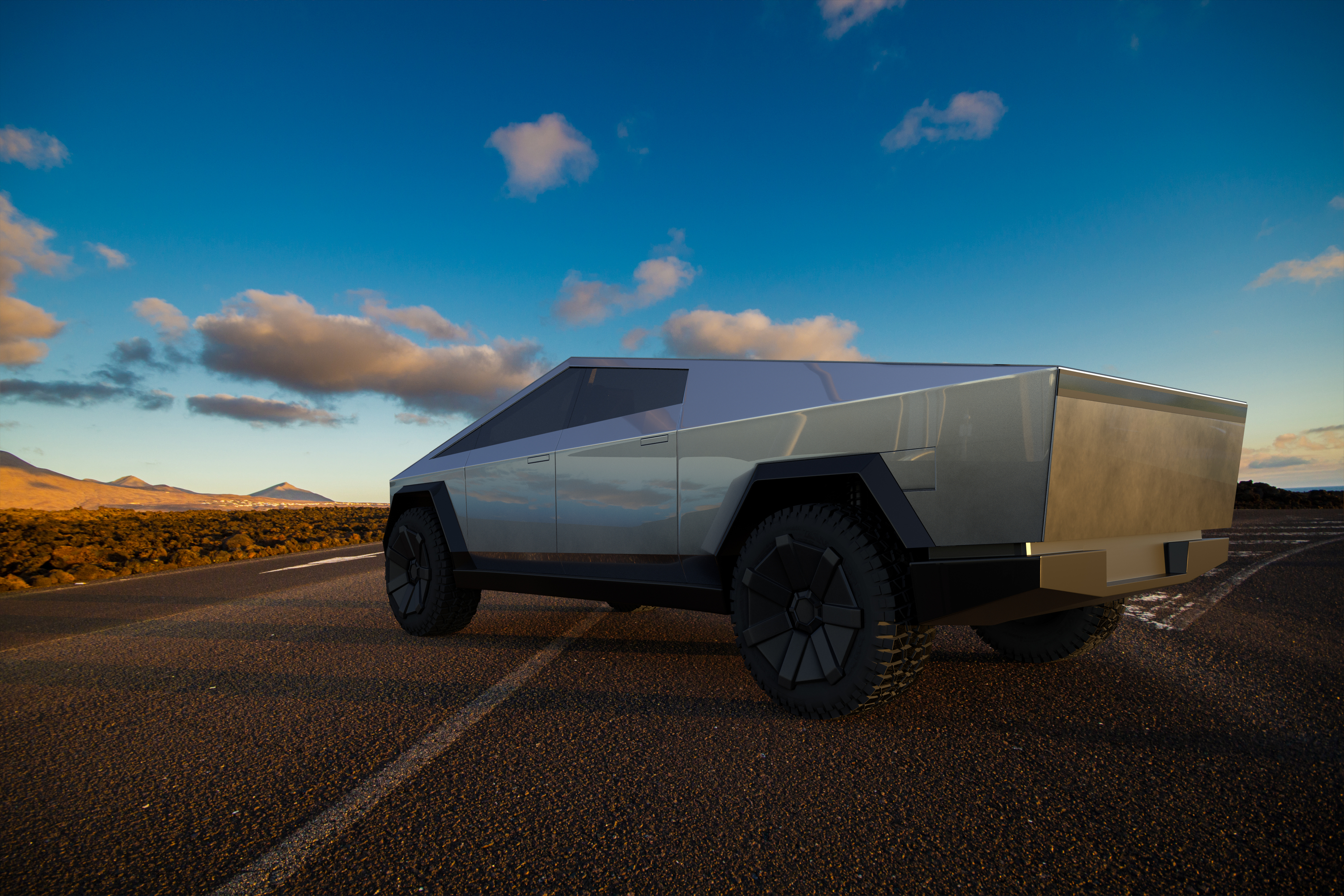 Tesla cybertruck on the road