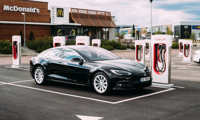 Tesla EV charging outside McDonald's.