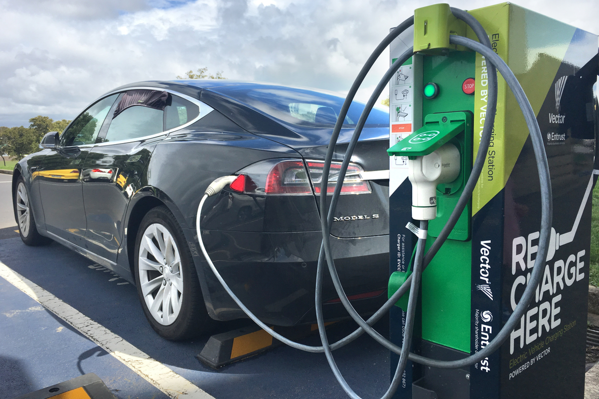 An EV charging its battery